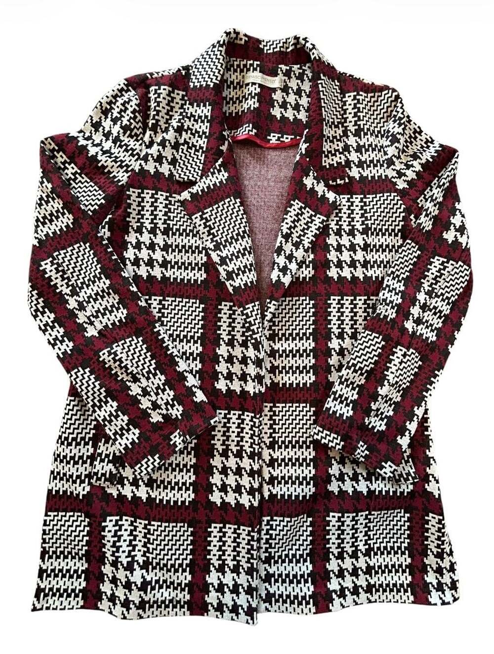 Rinascimento Women's Red, Black, and White Houndstooth Plaid Blazer Jacket